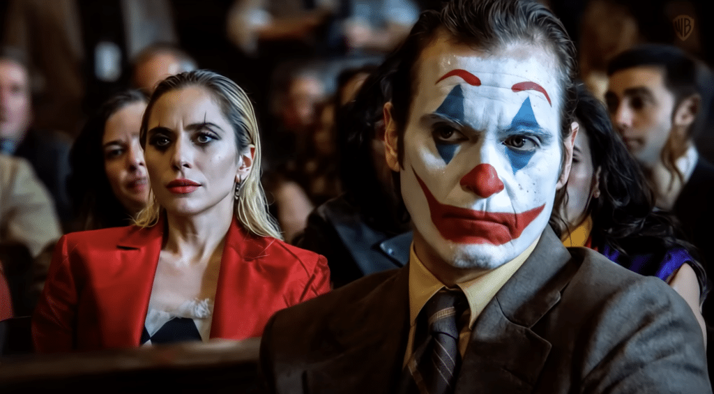 Lady Gaga (Lee) and Joaquin Phoenix (Arthur Fleck/Joker) in the jukebox musical "Joker: Folie á Deux" (2024)